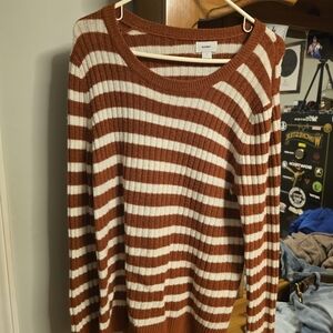 Old Navy Women's Striped Brown and Cream Sweater